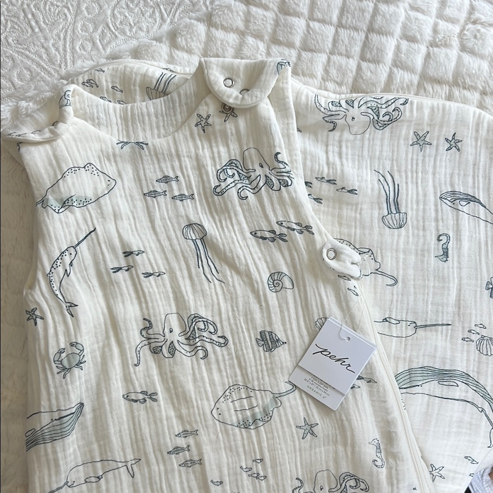 Pehr Kids Ocean Print Sleep Sack - Cream and Blue